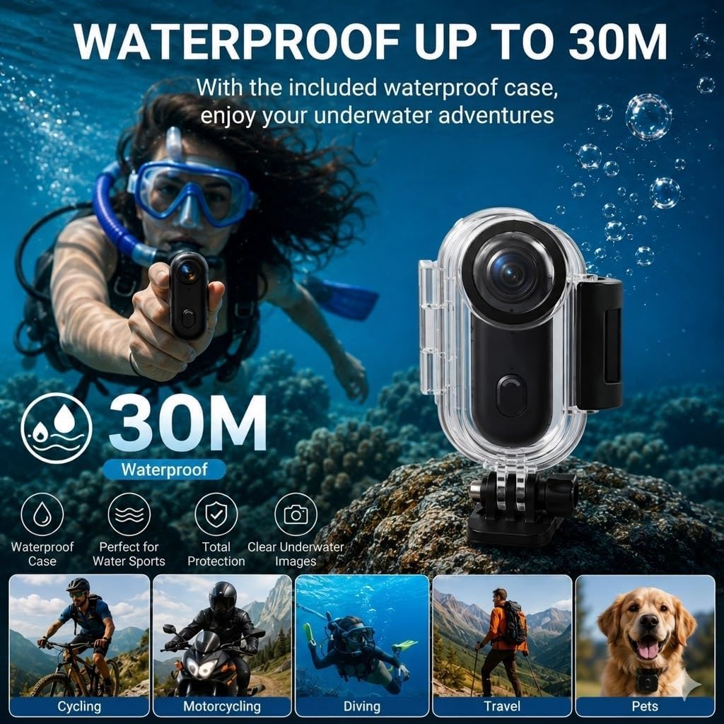 Winnes Action Body Cam 4K, videocamera sportiva con pollice, impermeabile, 30 m, registrazione video POV, indossabile con collana, clip magnetica, videocamera per casco per ciclismo, sci, moto