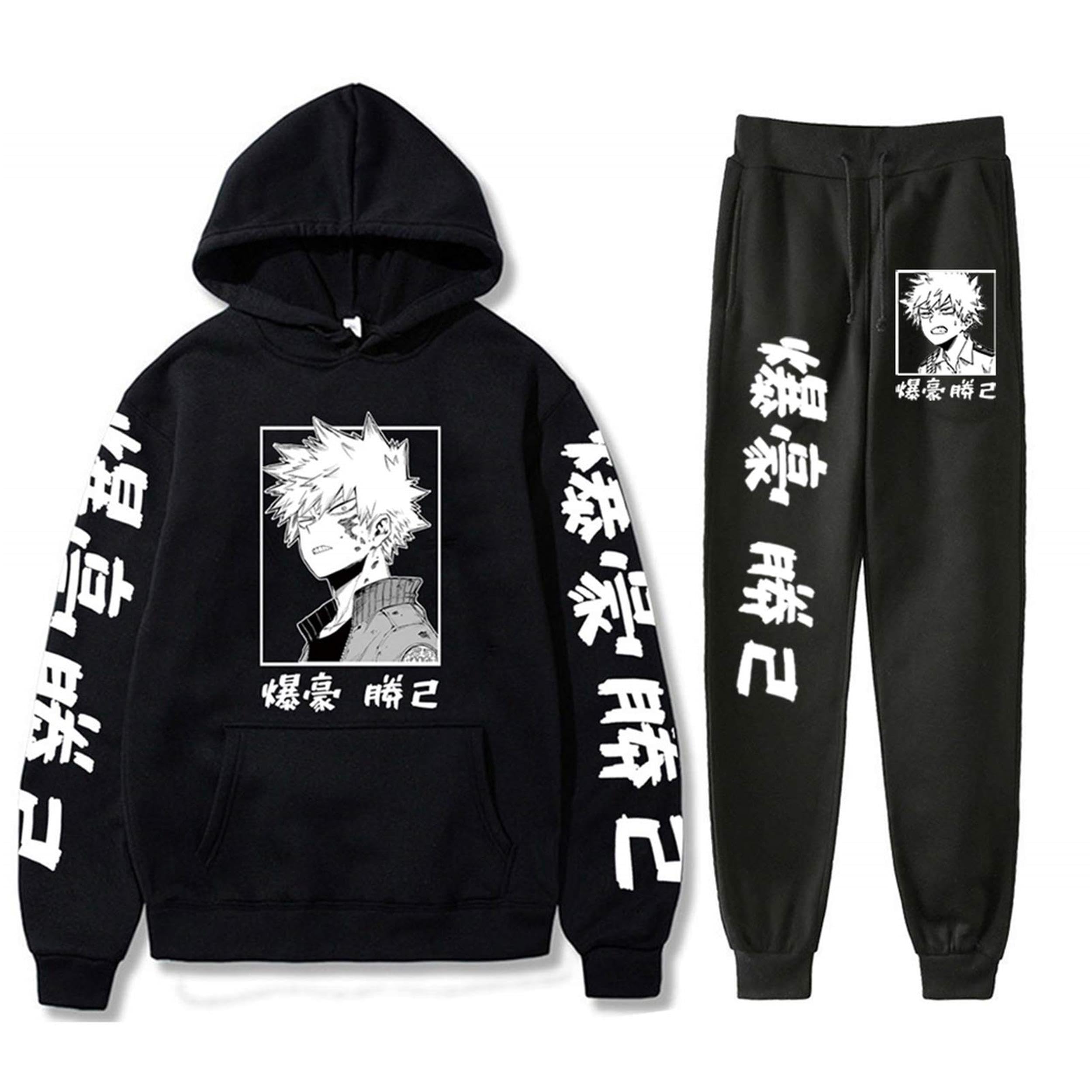 Vivimeng Anime Hoodies and Sweatpants Mens Womens Anime Cosplay Hooded Sweatshirts Tracksuits Suit (Black B,XL)