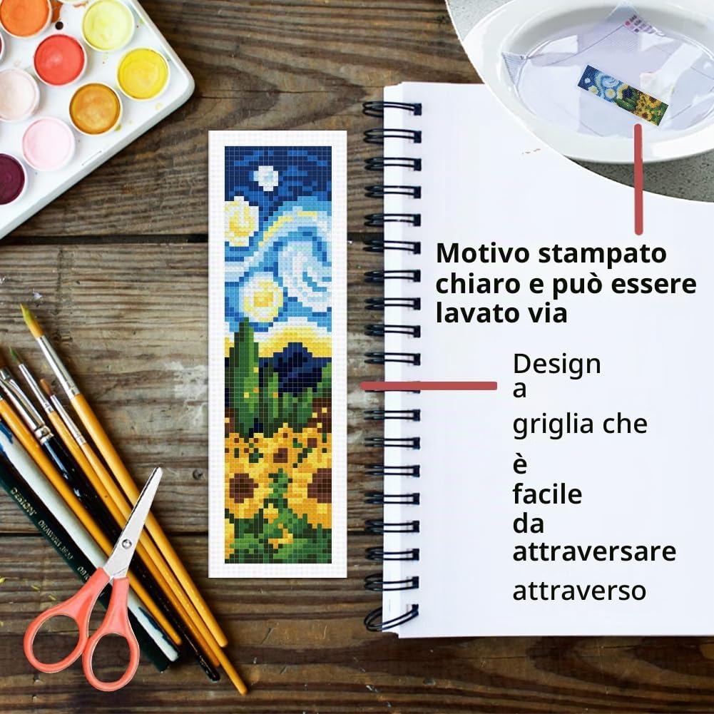 ORIGACHKit di 6 segnalibri a punto croce per principianti e adulti, fai da te per amanti dei libri con cielo notturno vorticoso, con istruzioni per principianti