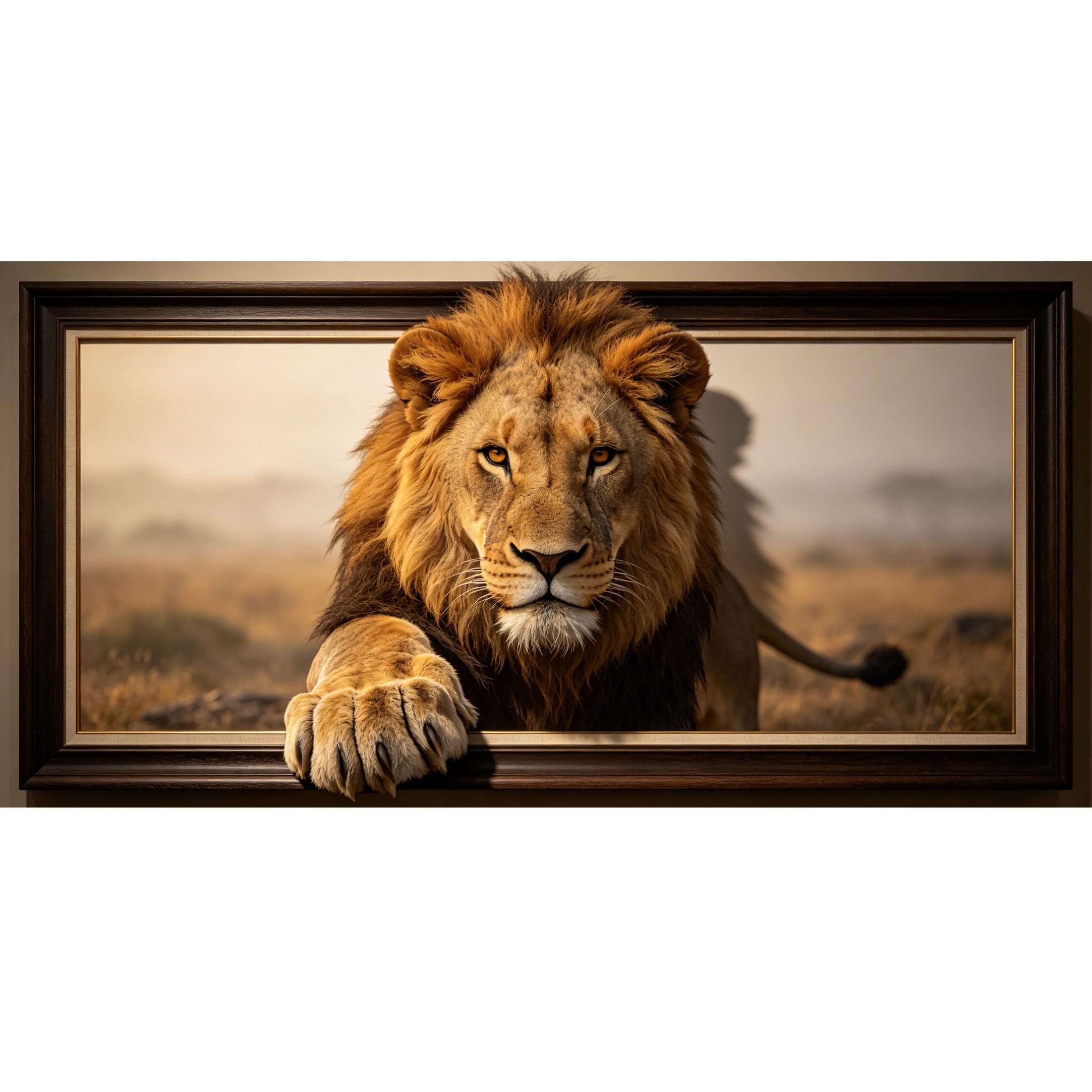 Agglomerix 3D Framed Wall Art Lion Portrait African Wildlife Animal Trompe l'oeil Large Size SelfAdhesive Removable Wall Decor Prints Artwork for Living Room Bedroom Office