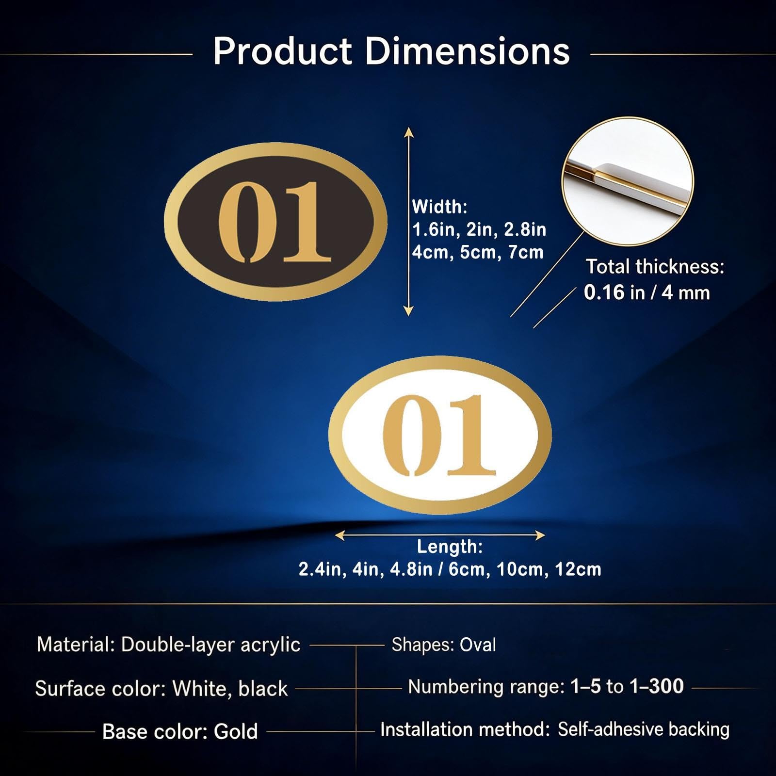 numner Placas Numeradas Acrílicas Ovaladas Para Casilleros De Almacenamiento, Placas Numéricas De 6, 10 Y 12 CM De Longitud, Instalación(White-1-150,L W 10X5 CM)