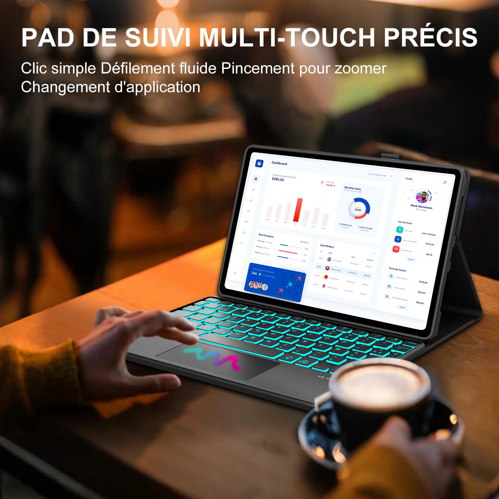 Teclado para Lenovo Idea Tab 11" 2025/Tab M11 con Retroiluminado y Touchpad | Teclado Bluetooth Retroiluminado Desmontable con Funda Delgada y Touchpad para Tablet Lenovo Tab K11 Gen 2 (TB336FU, TB336ZU)