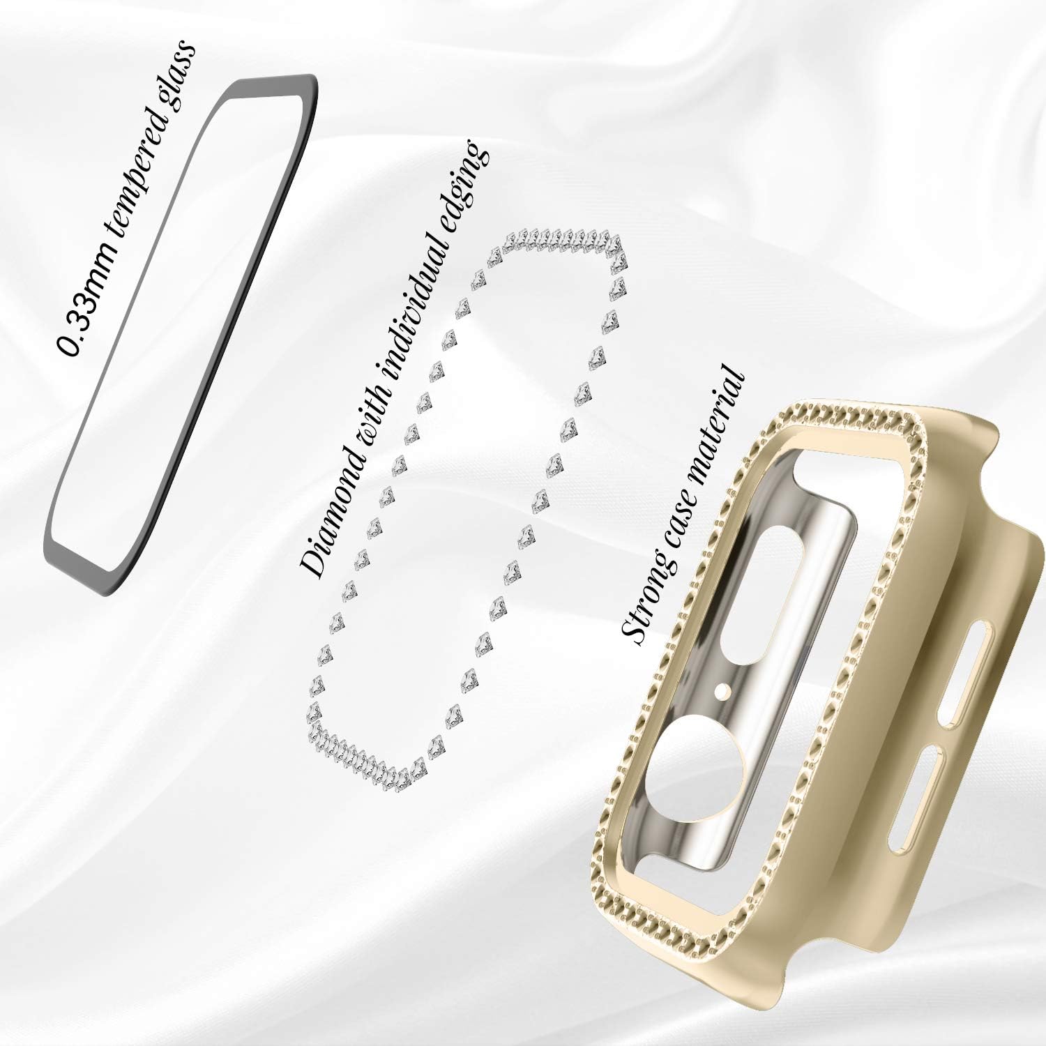 Recoppa Compatible for Apple Watch Case with Screen Protector for Apple Watch 42mm Series 3/2/1, Bling Crystal Diamond Rhinestone Ultra-Thin Bumper Full Cover Protective Case for Women Girls iWatch image 5