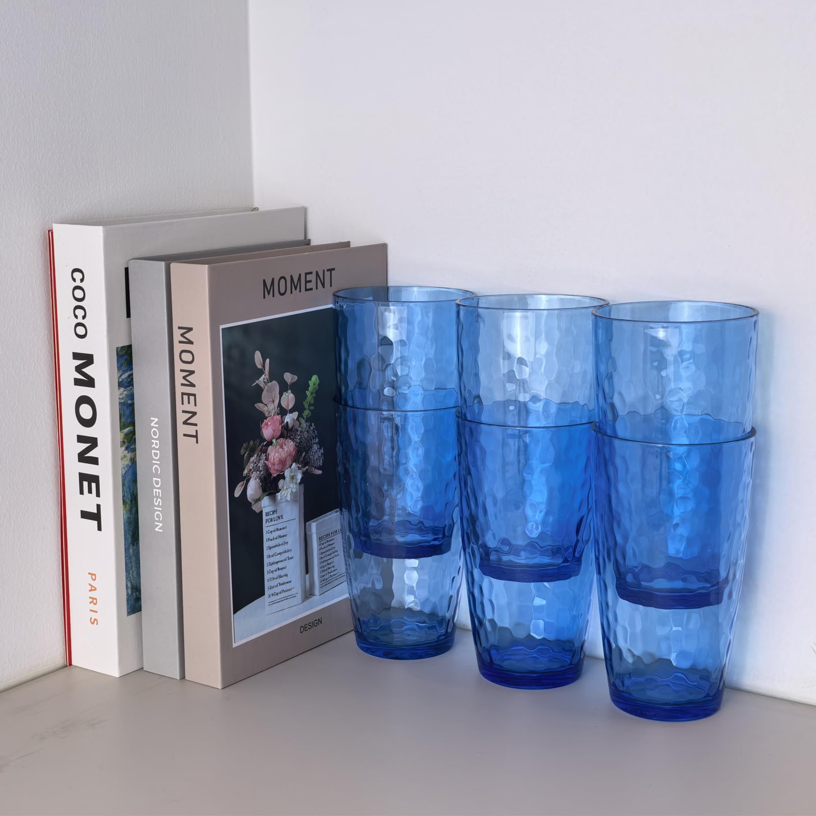 Yalin Bicchieri in acrilico da 590 ml, riutilizzabili, impilabili, senza BPA, infrangibili, lavabili in lavastoviglie, set di 6 tazze (blu)