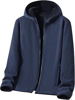 LOIJMK Men's Plush Jacket with Hood, Fashion Fleece Transition Jacket, Men's Hooded Jacket, Outerwear, Funky Outdoor Jacket, Warm Winter Jacket, Parka Coat, Comfortable Transition Fleece Coat, Winter