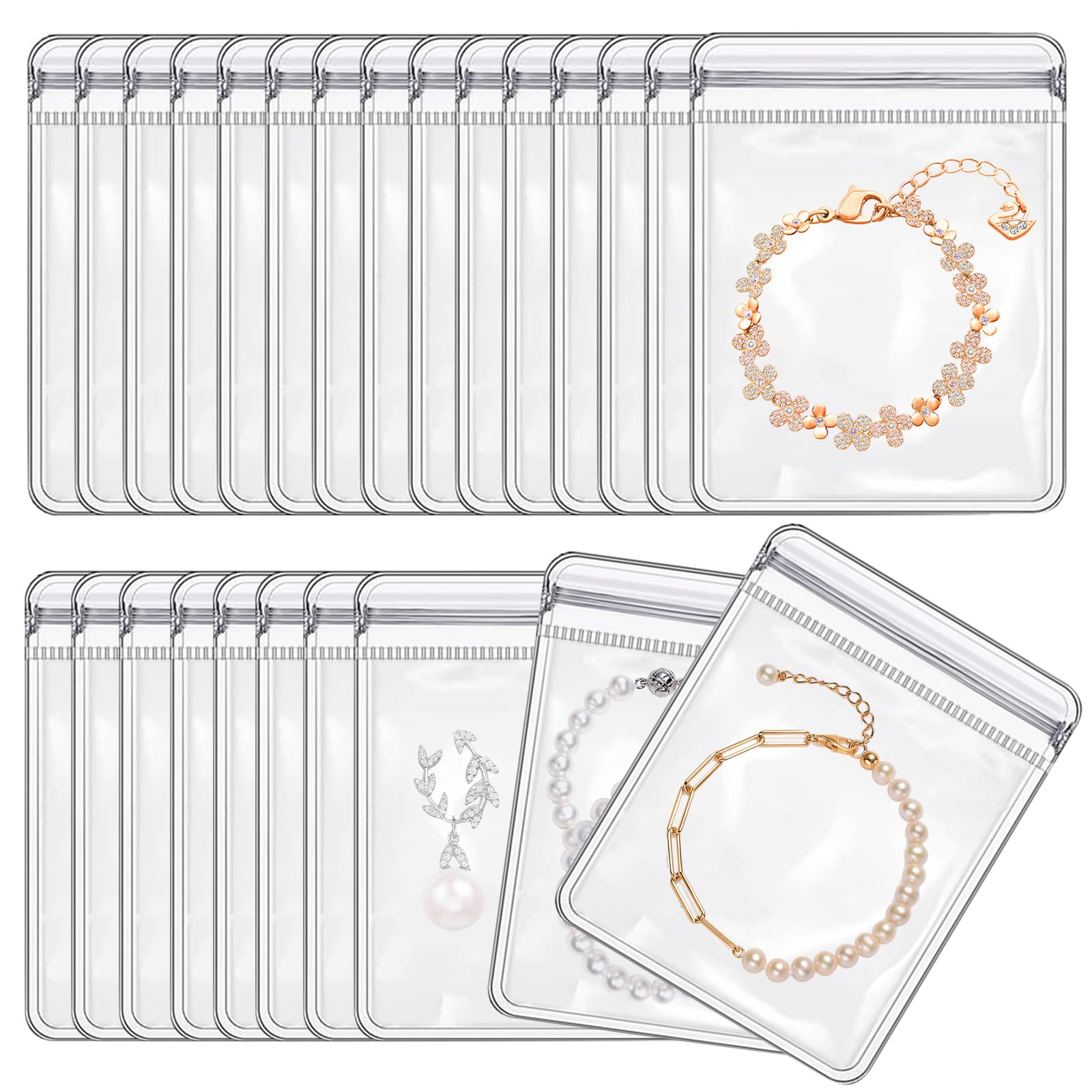 Homarket 100 Pieces Clear Jewelry Bags Clear Zipper Plastic Bag Self Seal PVC Rings Earrings Packing Pouch Storage Bags for Holding Jewelries