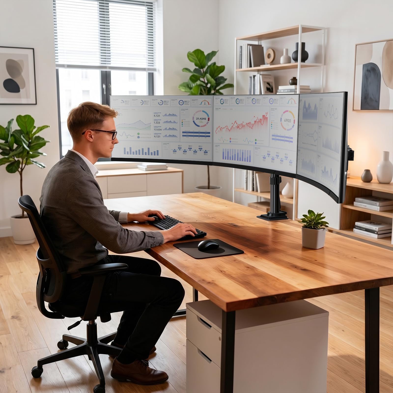WALI Monitor Halterung 3 Monitore für bis 27 Zoll Bildschirm,Voll Verstellbare Triple Monitor Halterung, Monitorhalterung 3 Monitore 7 kg pro Arm,VESA 75/100 (M003S), Schwarz