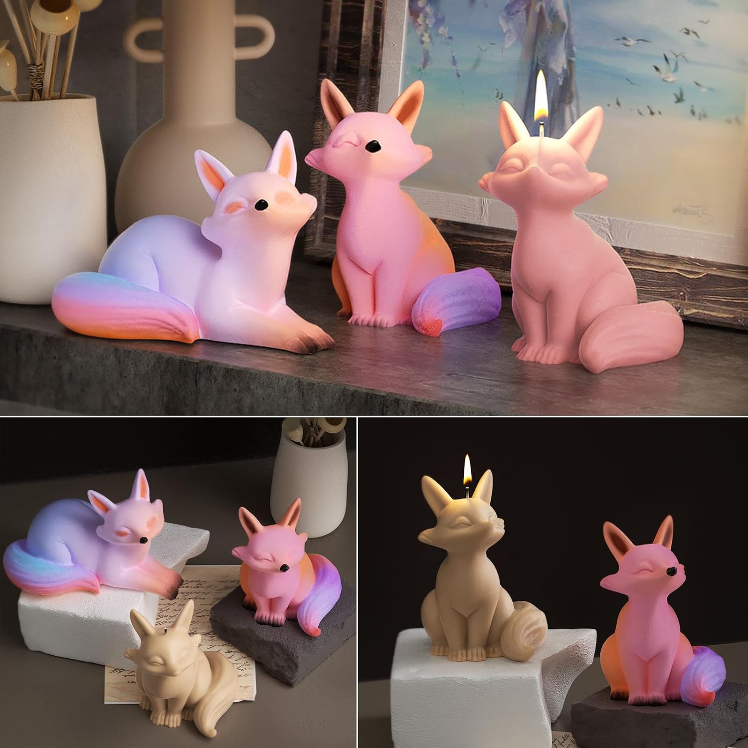 2Pcs Fox Resin Molds, 3D Animal Silicone Epoxy Moulds, Lifelike Large Animal Silicone Mold for Resin Casting, DIY Craft, Home Office Cabinets Wall Desktop Decor