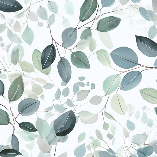 Teal Peel and Stick Wallpaper,17.5"x 393"Sage Green and Olive Leaf Contact Paper,Modern Botanical Greenery Wall Paper For Bathroom Bedroom Cabinet Vinyl Waterproof Removable Dorm Renter Friendly