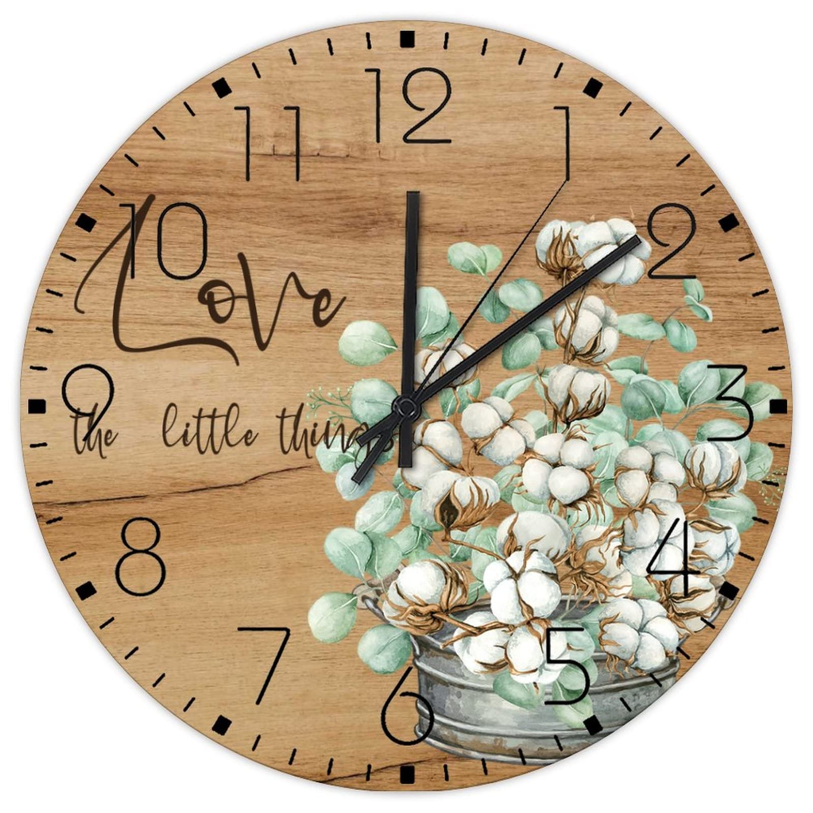 Horloge murale en bois 30 cm florale à suspendre effet peinture à l'huile