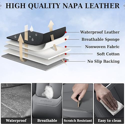 Miniatura 306 de Coverado - Fundas para asientos delanteros de automóvil, 2 piezas - Cojín de piel Nappa, protectores impermeables de ajuste universal para sedanes