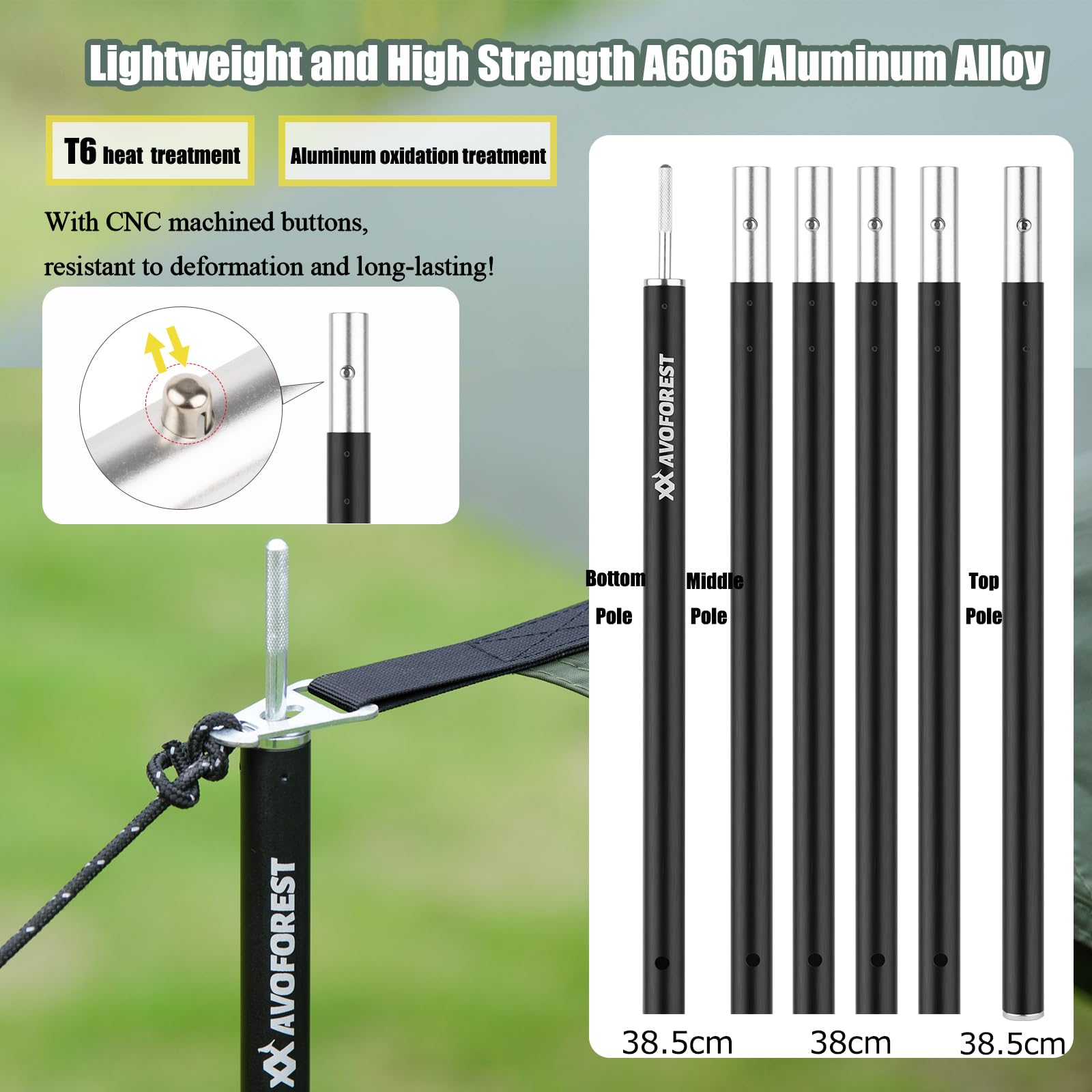 Zeltstangen Campingstangen für Planen,Aluminium-Zeltstange,Höhe 72–204 cm,Sonnensegel Stange Sturmsicher und Wetterfest,Zeltstangen für Tarp