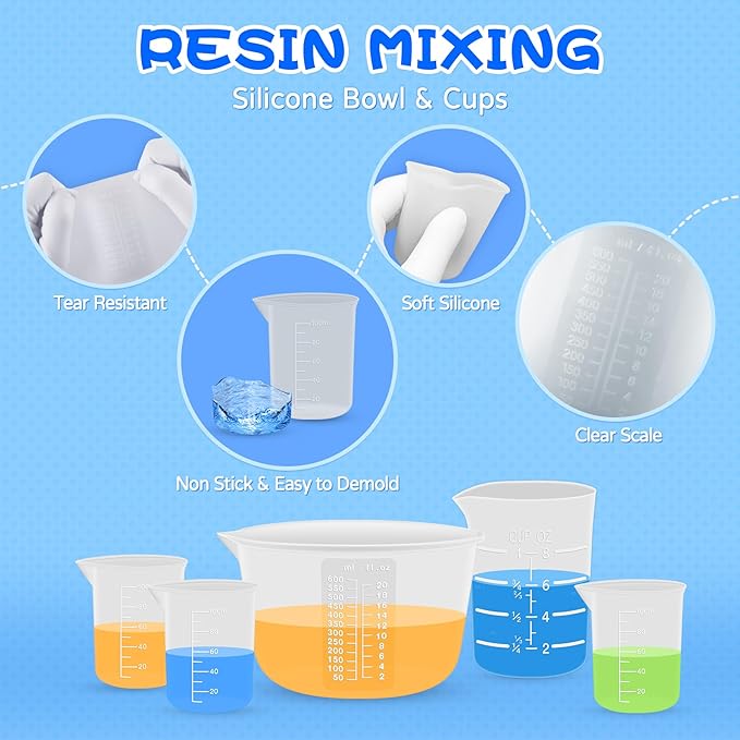 Set vasos medidores silicona resina 600ml 250ml 100ml miniatura 4