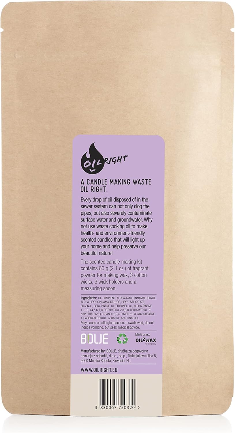 OILRIGHT DIY Candle Making Kit for Adults and Kids. Candle Making Supplies for 12 fl. oz. of Wax - 3 Candles (4 fl. oz.). Waste Cooking Oil Powder and Cotton Wicks Included. Crafts for Adults.