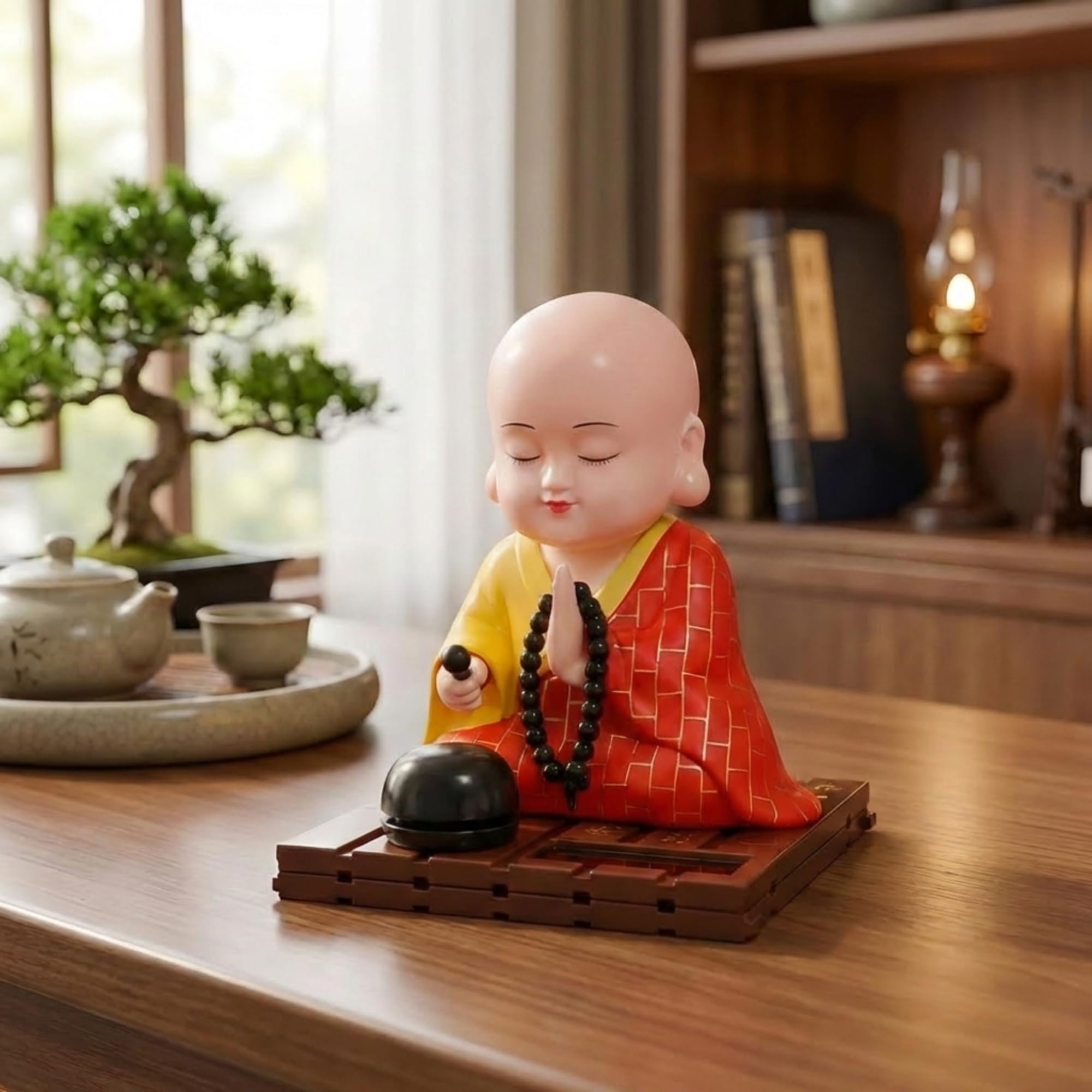 Moving Head Monk Buddha Idol - Good Luck & Home Decor -11