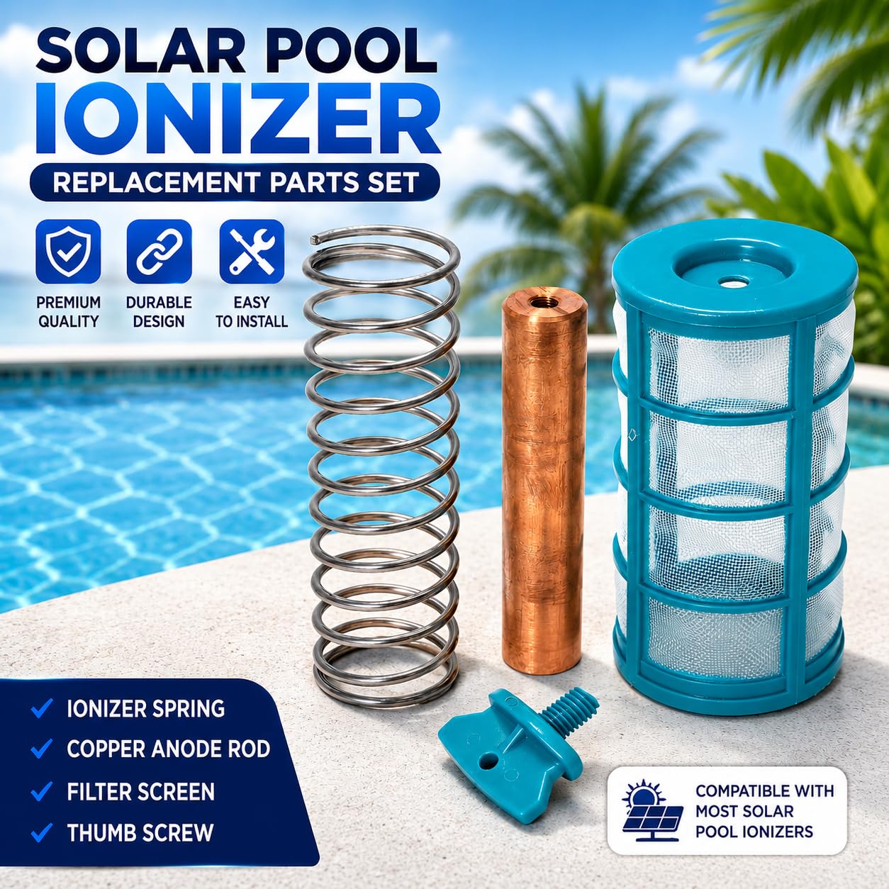 XtremepowerUS Le système 90120 réduit Le Chlore et Les algues purificateur Solaire de Piscine, Bleu... (ioniseur Solaire cuivre)