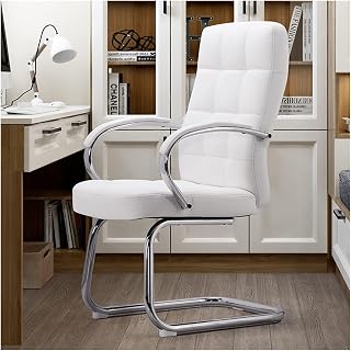 Sillas de Oficina Silla lateral ejecutiva Respaldo alto profesional y asiento acolchado de cuero ecológico, brazos fijos y soporte lumbar Silla for visitantes con base de trineo Silla de computadora(C