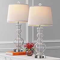 Hamucd 3-Way Dimmable Touch Control Clear Glass Table Lamps Set of 2 with USB A+C Ports, Bulbs Included - Modern Bedroom Nightstand Decor