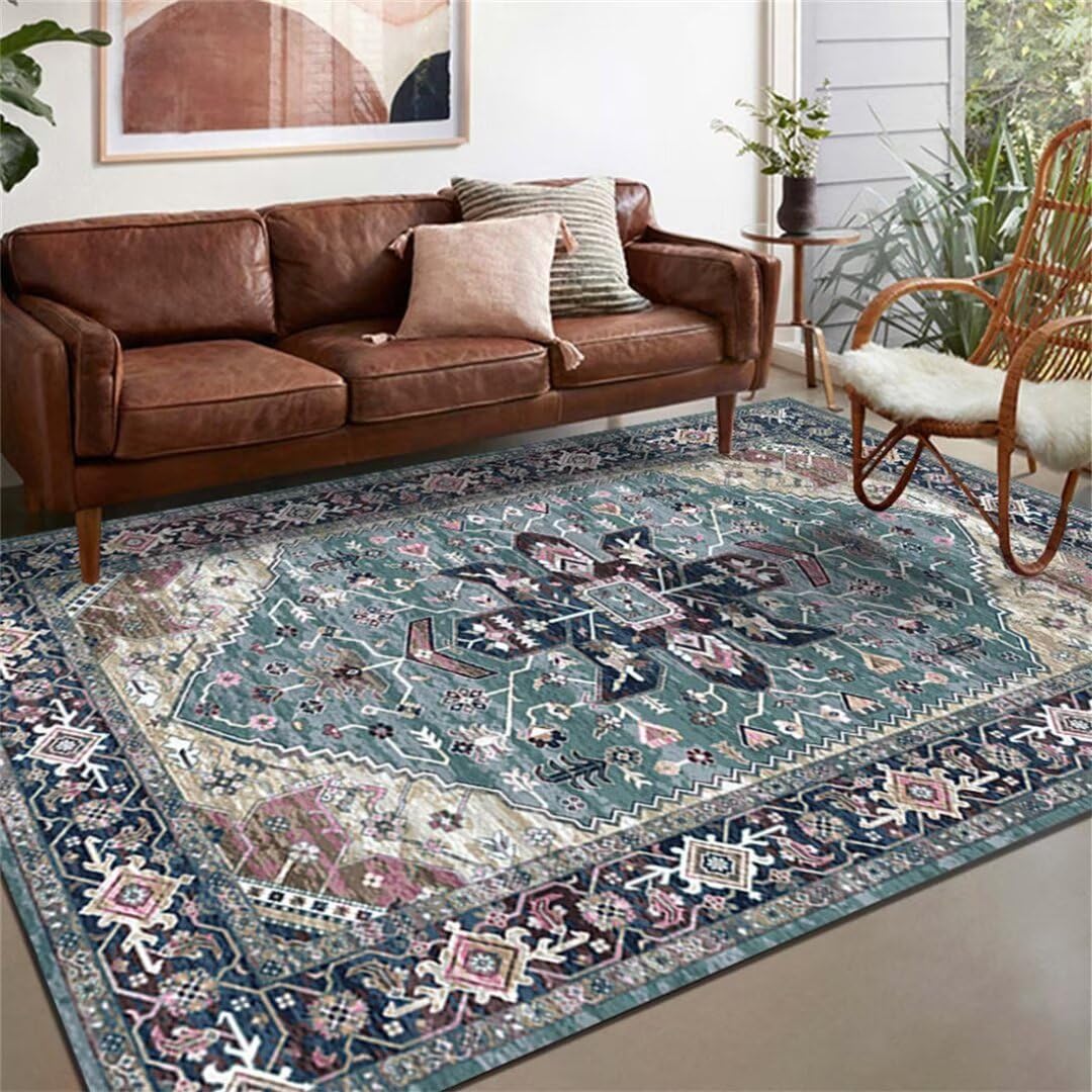 Tapis de salon rétro 140x200cm antidérapant et lavable