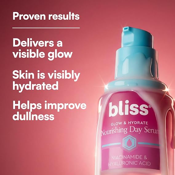 Bliss Glow & Hydrate Serum Niacinamide + Hyaluronic Acid Face Serum with Vitamin E Hydrating & Brightening Serum for Dull Skin, Pores & Uneven Tone Lightweight Daily Skincare, 1 Fl Oz