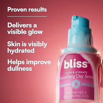 Bliss Glow & Hydrate Serum Niacinamide + Hyaluronic Acid Face Serum with Vitamin E Hydrating & Brightening Serum for Dull Skin, Pores & Uneven Tone Lightweight Daily Skincare, 1 Fl Oz