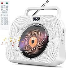 Greadio Tragbarer CD Player mit Bluetooth, Desktop CD Spieler für Zuhause, FM-Radio, HiFi-Lautsprecher, Zeitanzeige, USB, TF-Karte, AUX, Fernbedienung, Wecker, Sleep Timer (Weiß)