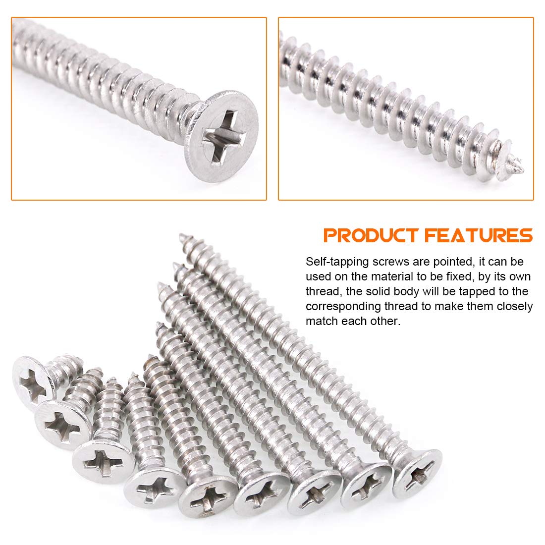 Rustark 180 Tornillos De Acero Inoxidable 304 De Cabeza Plana Avellanada Phillips Para Madera, Tornillos De Perforación Autorroscantes