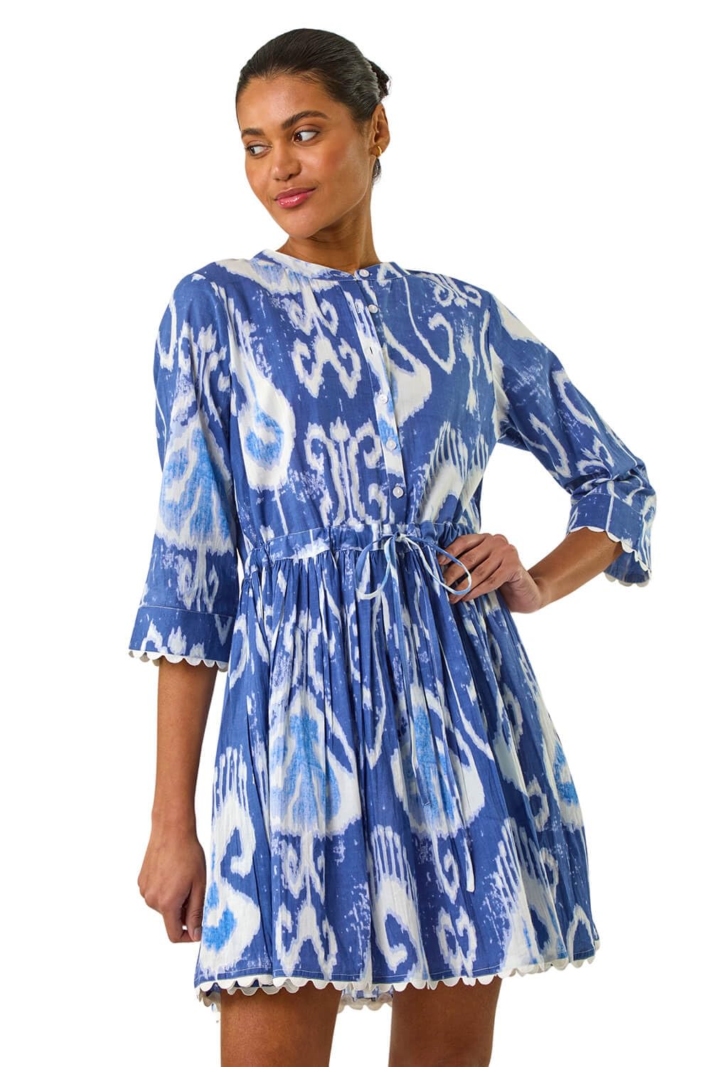 Roman Women's Blue Tie Dye Buttoned Shirt Dress In | Size: 18