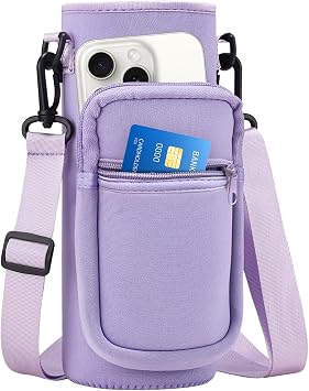 Purple Water Bottle Carrier with Shoulder Strap for 32oz Water Jugs, Water Bottles Holder Bag with Phone Pouch Pockets for Camping& Travelling-The Perfect Flask Accessory