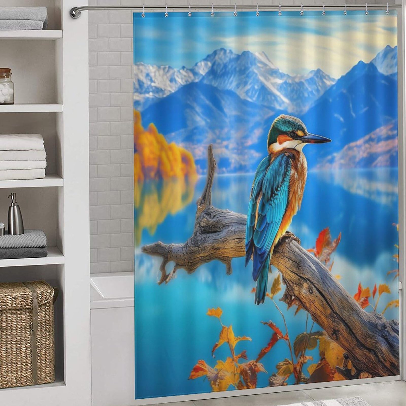 Rideau de douche oiseau en tissu lavable pour une ambiance nature à l'hôtel ou à la maison