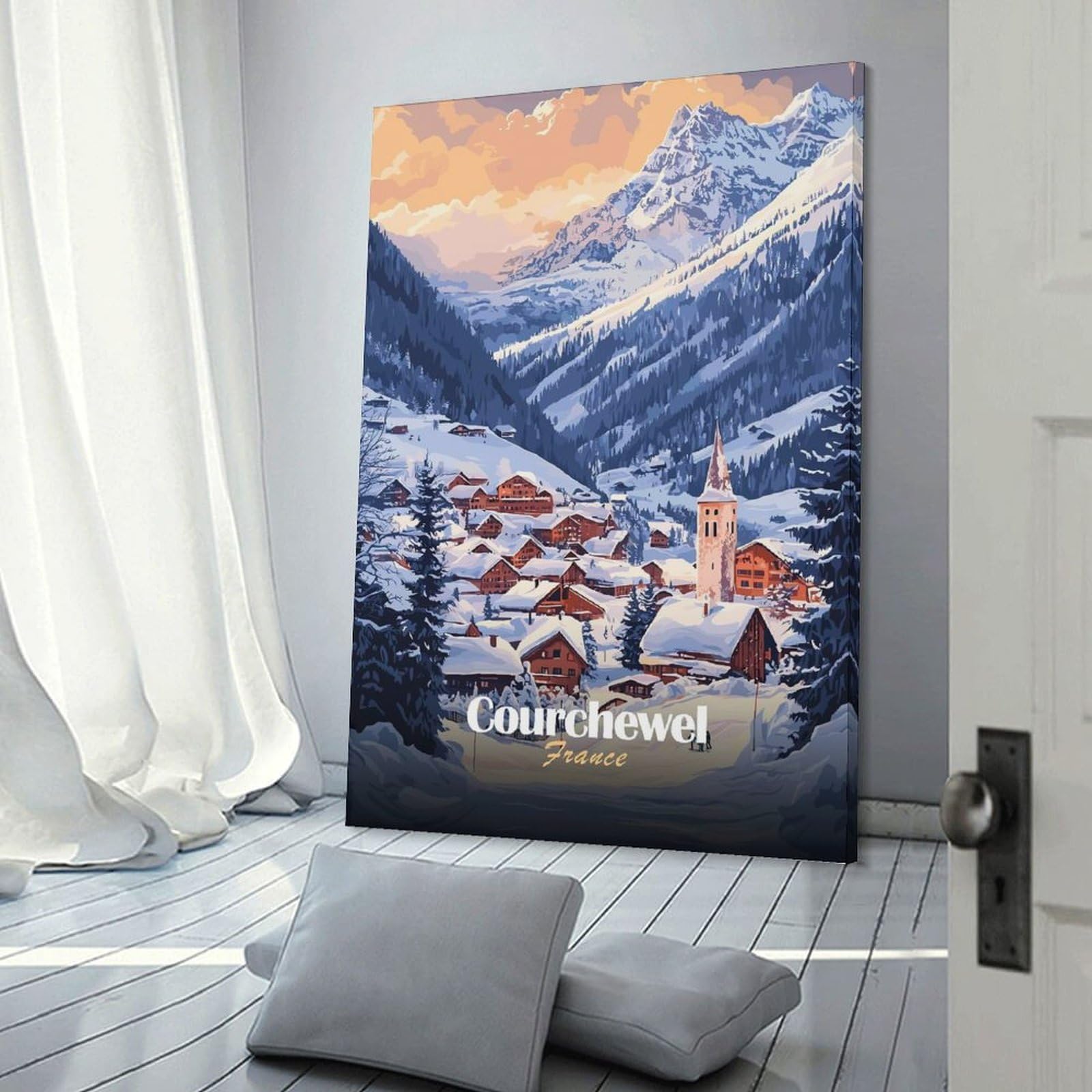 Junmoney Courchevel, France Winter Landscape Decorative Canvas Print 24x36inch(60x90cm), for Corridors, Hallways Or Apartment Entries, Decorative Wall Art for Narrow Spaces