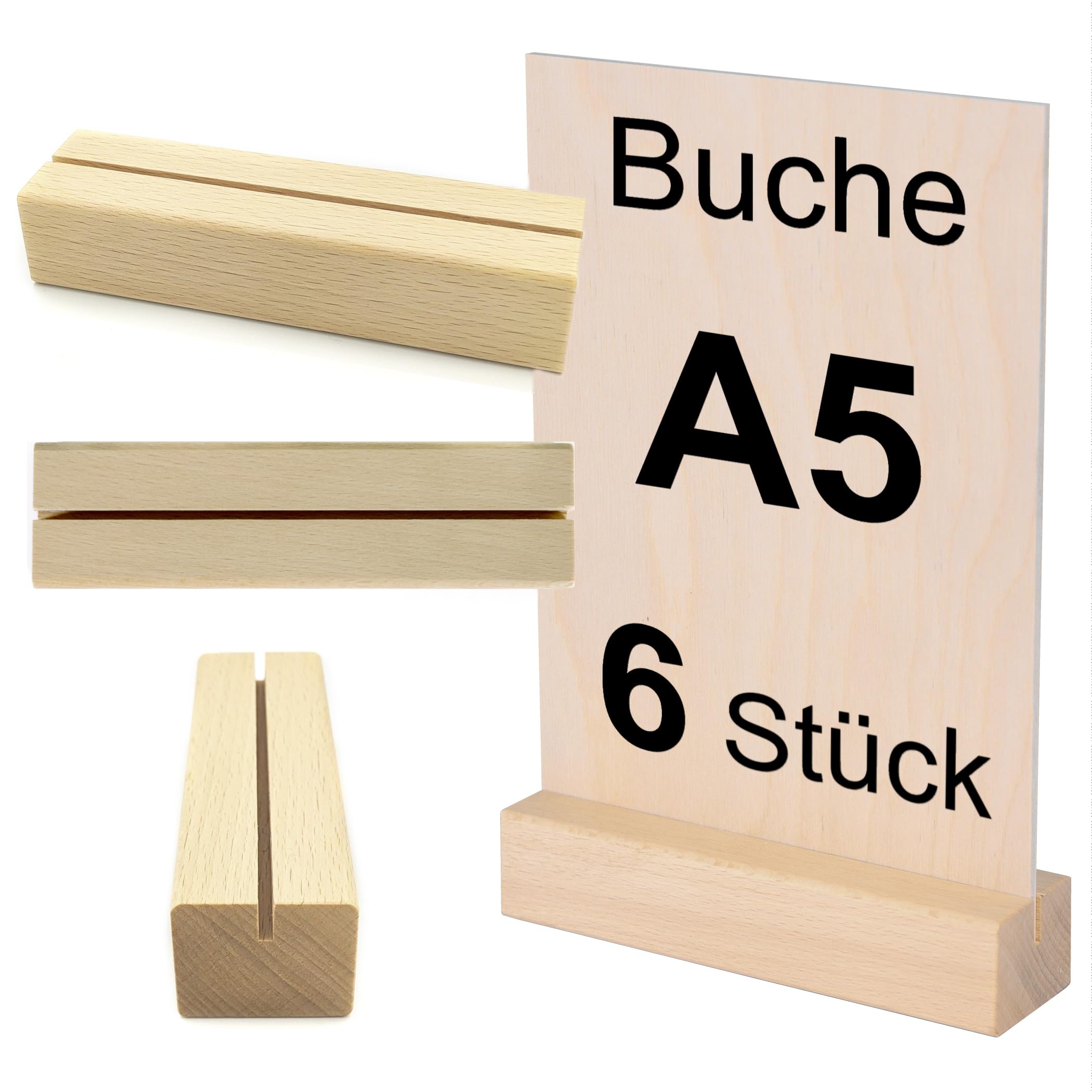 Tischkartenhalter Holzleiste mit Schlitz 3,2 mm Kartenhalter Buchenholz (20, A5 | 15 cm)