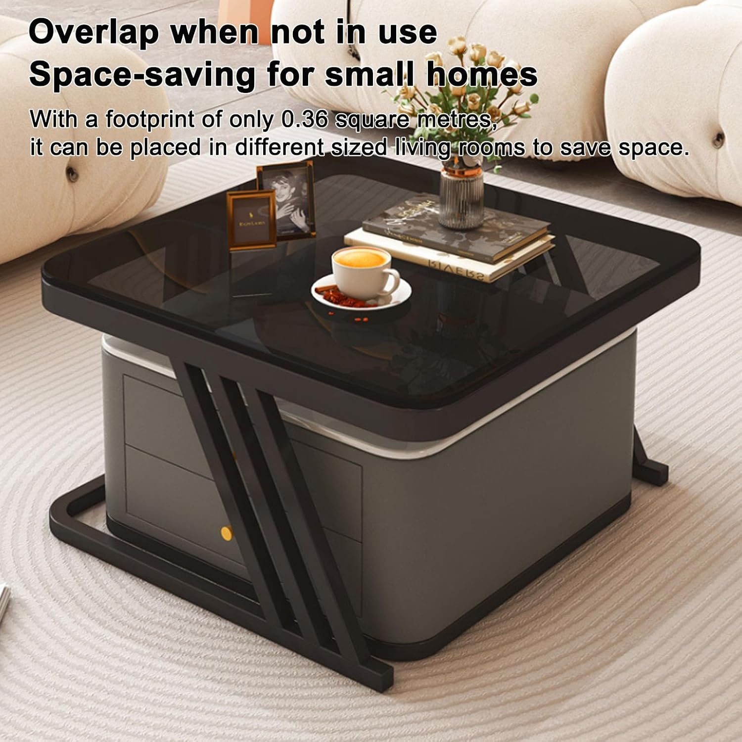 ガラスネストサイドテーブル、金属フレーム付きZ型コーヒーテーブル