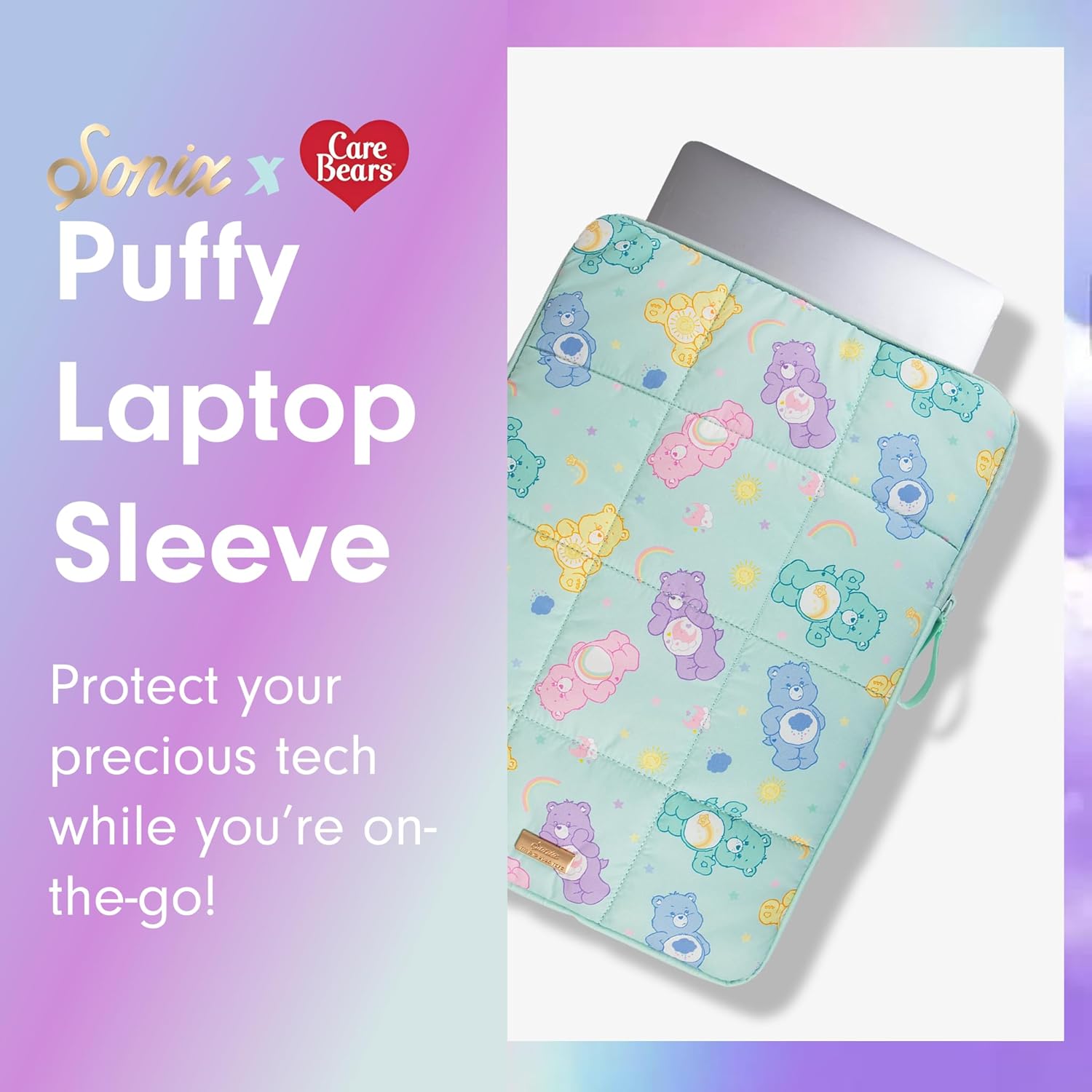 Sonix | Puffy Laptop Sleeve | 15-16 Inch, Quilted Pillow Puffer Laptop Carrying Case, Computer Sleeve | Care Bears Pastel - Image 4