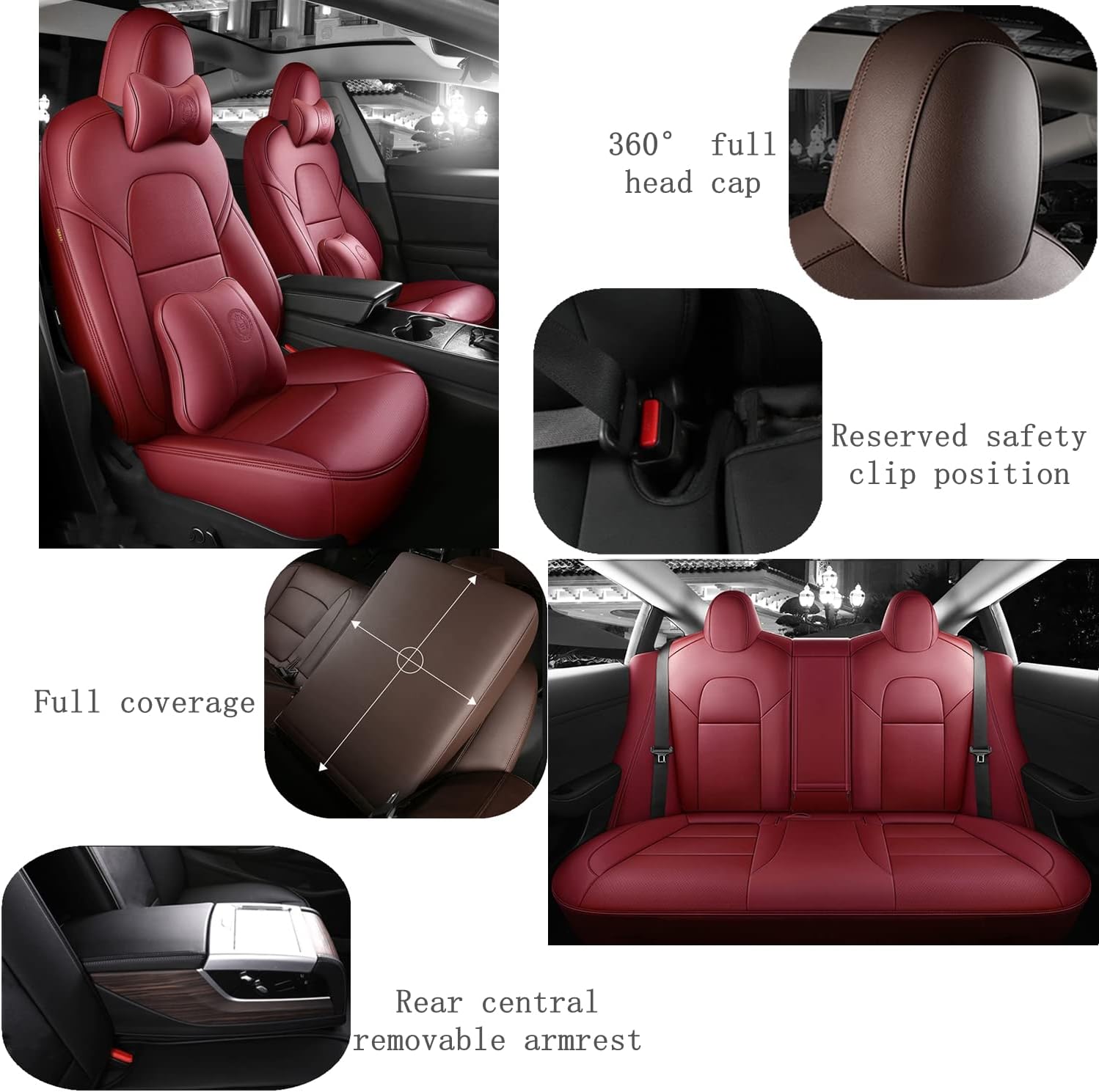 正規店仕入れの モデル3カスタムカーシートカバー 耐摩耗性の革の完全なラップカーアクセサリーの特別なフルセット ブラウン 18 シートカバー