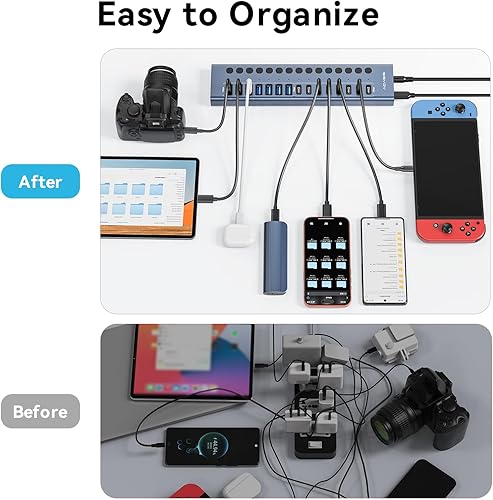 Miniatura 7 de Hub USB 3.2 alimentado, ACASIS 16 puertos USB 3.2 Hub (8 puertos USB-A 3.2 + 8 puertos USB-C 3.2), concentrador USB de aluminio alimentado con