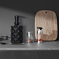 Vista 7 de 12oz Matte Black Soap Dispenser Bathroom, Black Kitchen Soap Dispensers with Stainless Steel Pump & Non-Slip Protective Silicone Pad, Black Glass