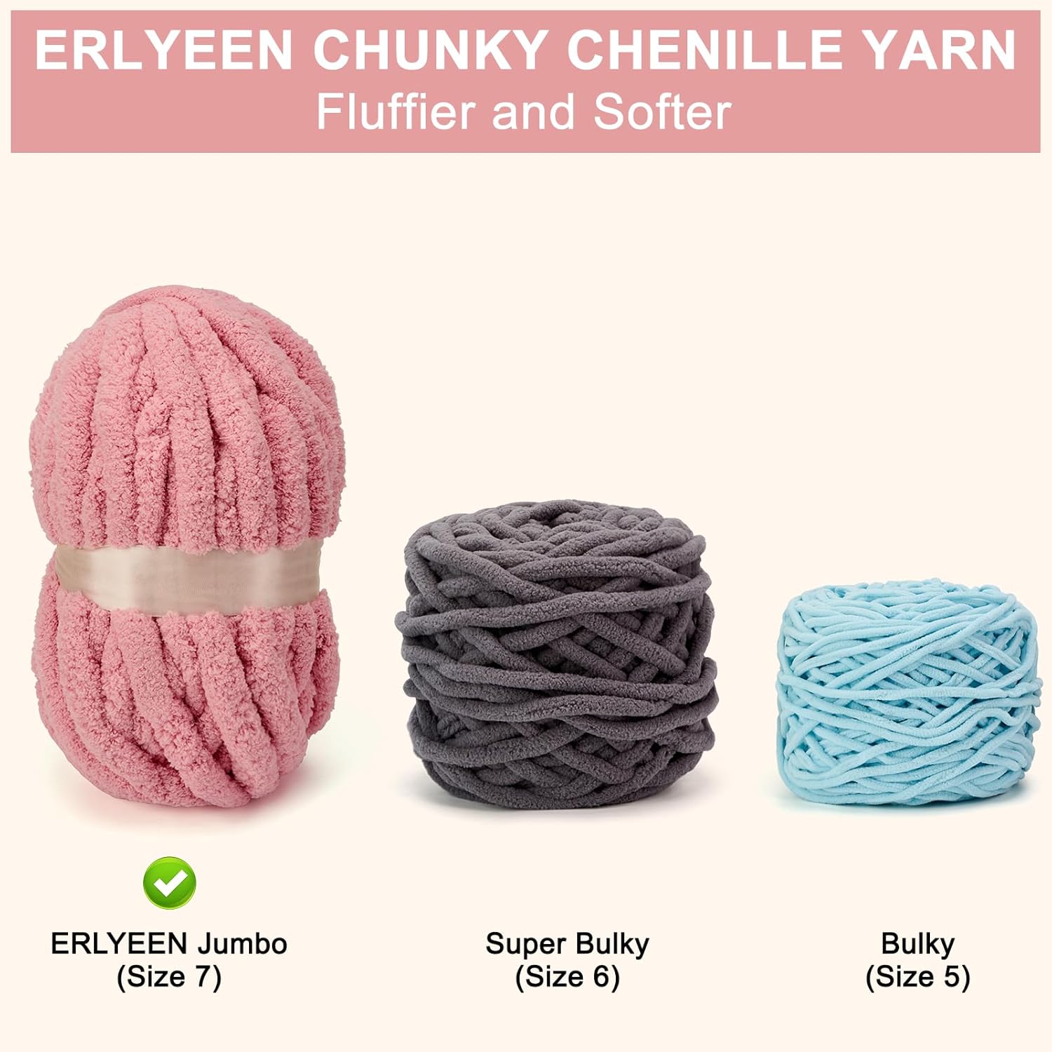 ERLYEEN Chenille Chunky Yarn Super Bulky Soft Thick Fluffy Jumbo Giant Washable Polyester Big Yarn DIY for Arm Knit Blanket Cushion Bed Sofa Home Decor,Leather Pink,4.4LB
