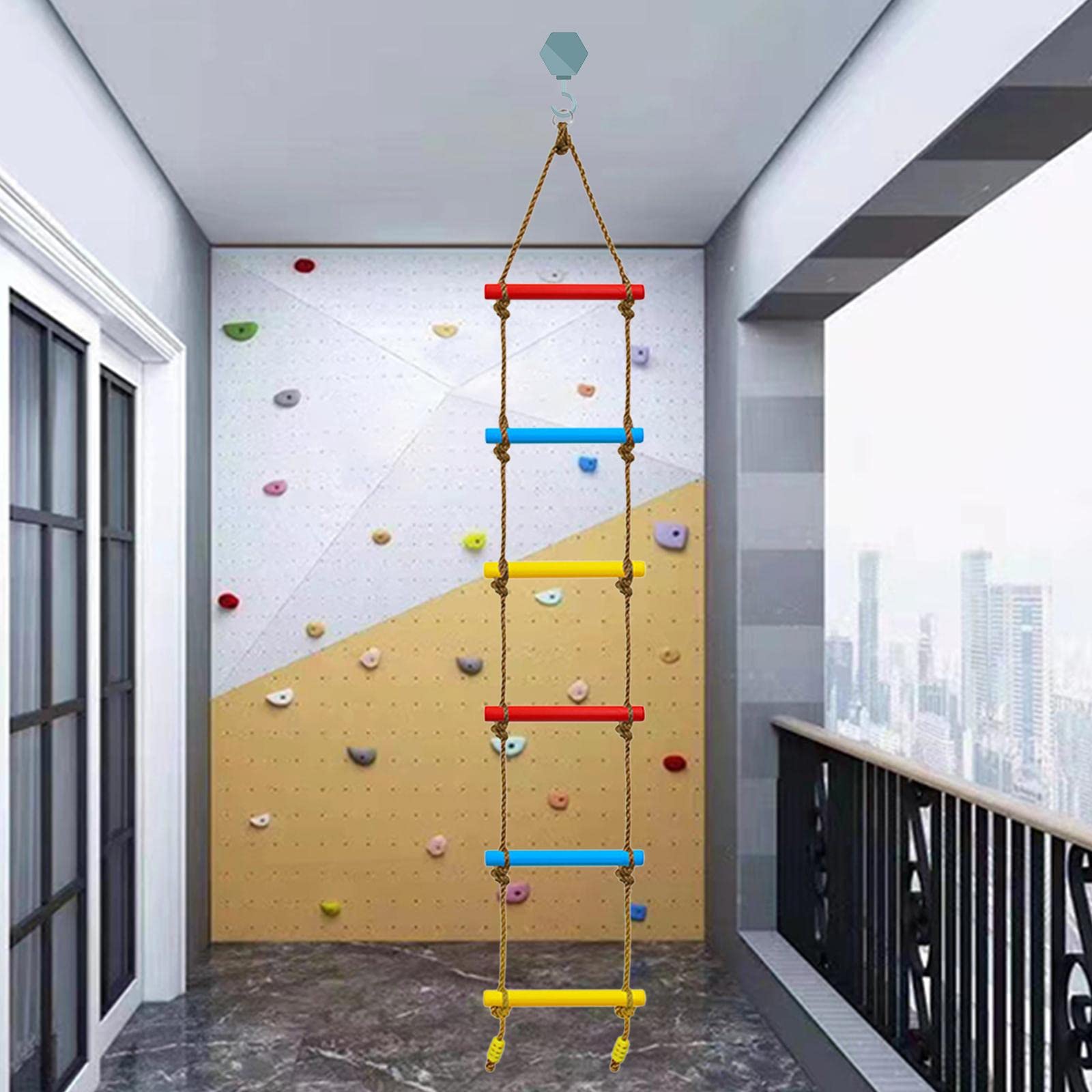 Escalera de Cuerda para Escalar para Niños Seis Peldaños Colgantes Juguete Educativo Multifuncional Equipo para Juego Activo Apropiado para