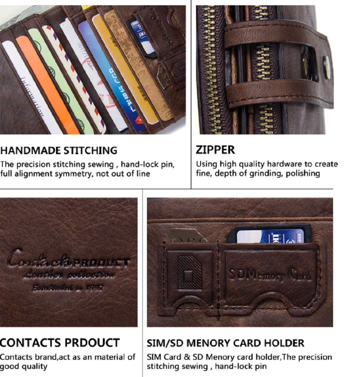 Contacts Men's Genuine Leather Wallet | RFID Blocking Wallet for Men| 14 Card Slots, 1 ID Window | 2 Zipper Compartments, Button Closure (Beige) 3