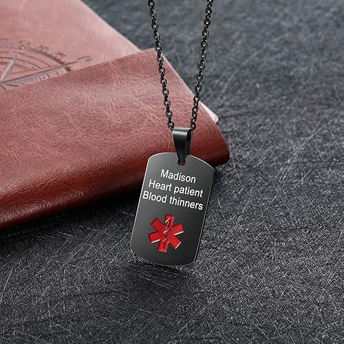 Miniatura 3 de kaululu Collar de alerta médica para hombres, mujeres y niños, grabado con etiqueta de identificación médica para papá, mamá, collar personalizado