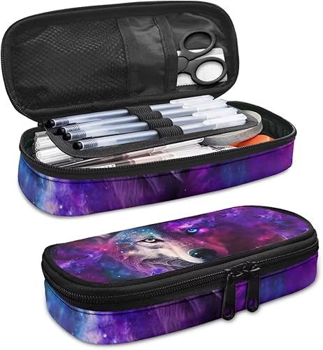 Miniatura 4 de Estuche para lápices Galaxy Wolf, bolsa duradera para lápices, papelería, bolsa de almacenamiento para niños, niñas, adolescentes, mujeres, hombres,