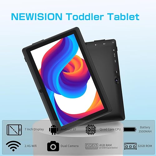 Miniatura 3 de NEWISION Tablet de 7 pulgadas con estuche, tabletas Android 13 de cuatro núcleos, 4 GB RAM 32 GB ROM 512 GB expandibles, WiFi 6, Bluetooth, pantalla