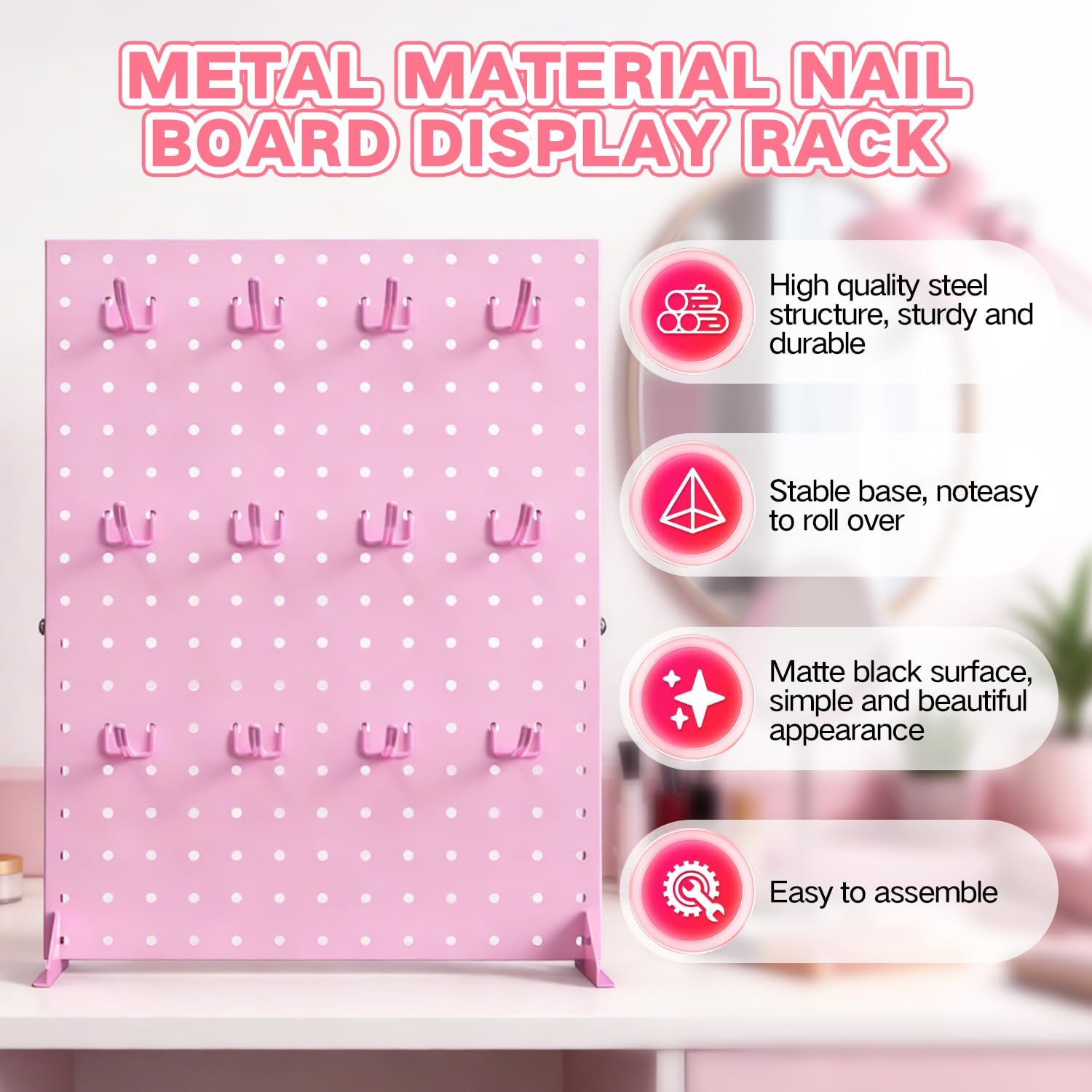 2 Pcs Pegboard Display Stand with 24 Hooks, Freestanding Tabletop Vendor Booth Display for Craft Shows & Retail, Jewelry Keychain Display Stand, Metal Display Rack for Ornaments- 16x12 Inch