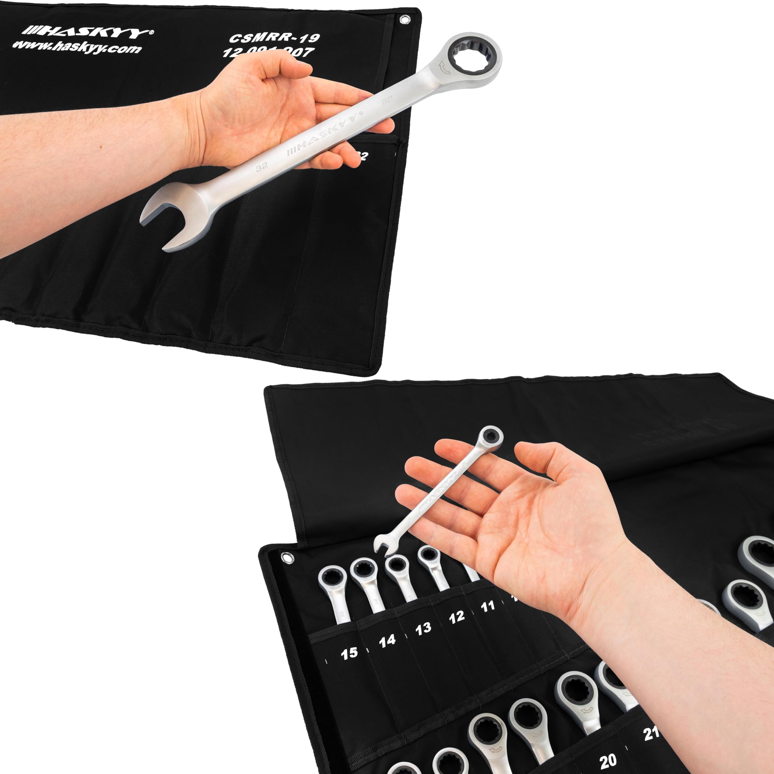 HASKYY Ratschenschlüssel Ringmaul Satz 6-32 mm Gabelschlüssel Ratschen Schlüssel 22 tlg Ringratschenschlüssel Set in Tasche 72 Zähne Ratsche
