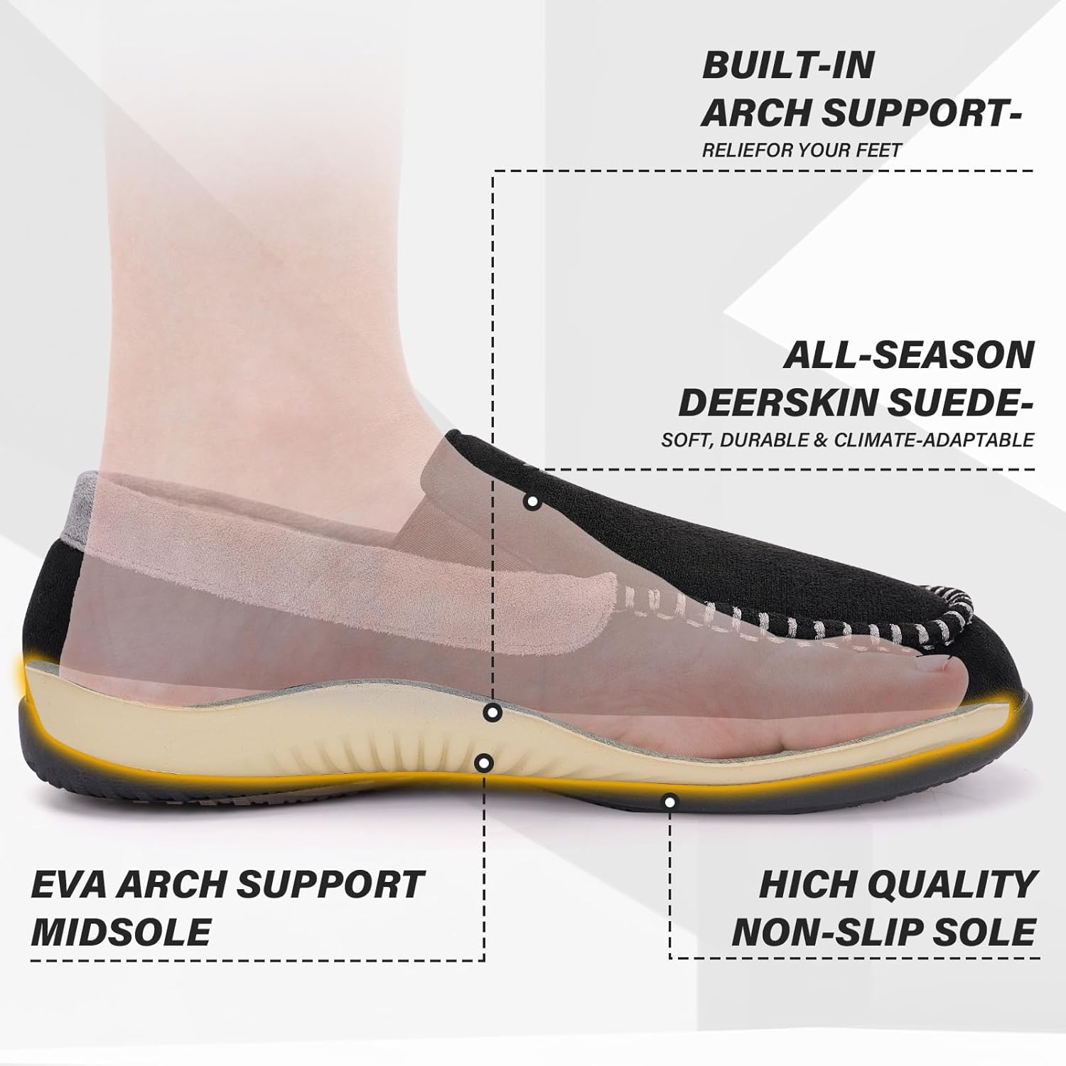 V.Step Orthopedic Arch Support Moccasin Loafer Slippers for Men, Orthotic Support for Plantar Fasciitis, Full Coverage Indoor Outdoor House Slippers for Bedroom Living Room - Image 4