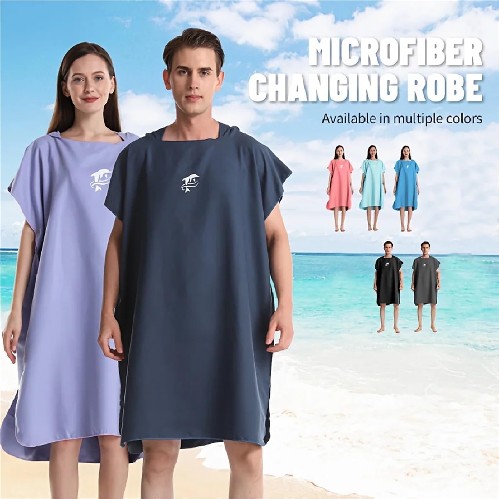 Poncho da surf ad asciugatura rapida - Accappatoio morbido e leggero for il nuoto, spiaggia unisex Poncho da Spiaggia(Black)