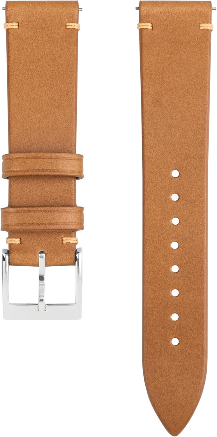 Handmade Leather Watch Band , Italian Top Grain Genuine Leather Watch Strap for Men Women, Quick Release Slim Replacement Watch Band, Soft Breathable Vintage Wristband 18 mm/19 mm/20 mm/21 mm/22 mm, Silver/Black Buckle, Tan/Brown/Blue/Black/Coffee