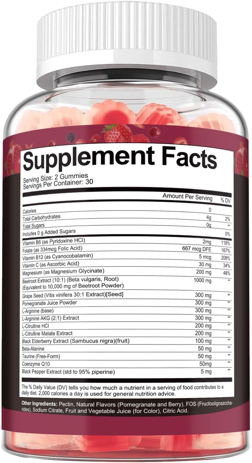 Totaria (2 Packs) Beet Root Gummies - Beetroot Supplement with Grape Seed, Pomegranate, Vitamin C, B12 & B3 - Nitric Oxide Gummies for Heart, Energy, Muscle & Circulation Support Vegan, Non-GMO