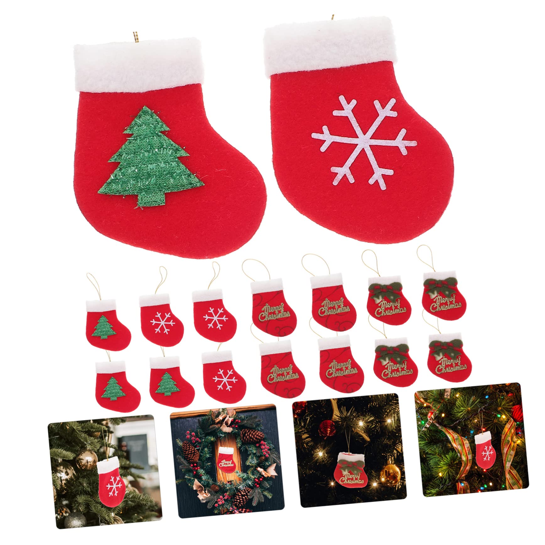 Amosfun 4 Sätze Weihnachtsstrumpfverzierungen Weihnachtsüberraschung Weihnachts Party Weihnachtsspielzeug Weihnachten Baum Weihnachtsdekore Kleine Weihnachtsstrümpfe Vlies Rot 16 Stück * 4